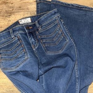 Free People mid rise flare leg dark denim button front jeans size 26